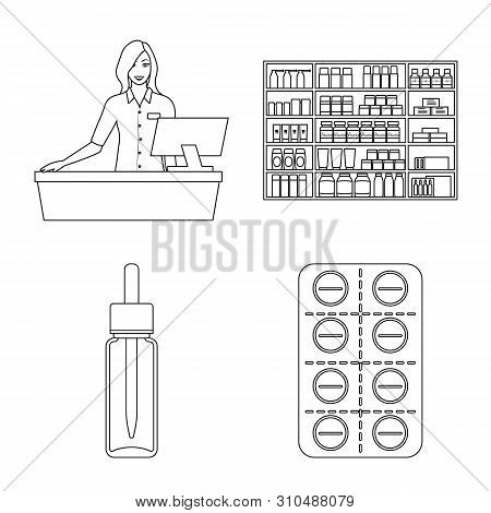 Isolated Object Of Pharmacy And Pharmaceutical Icon. Collection Of Pharmacy And Health Stock Vector 
