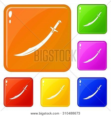 Scimitar Sword Icons Set Collection Vector 6 Color Isolated On White Background