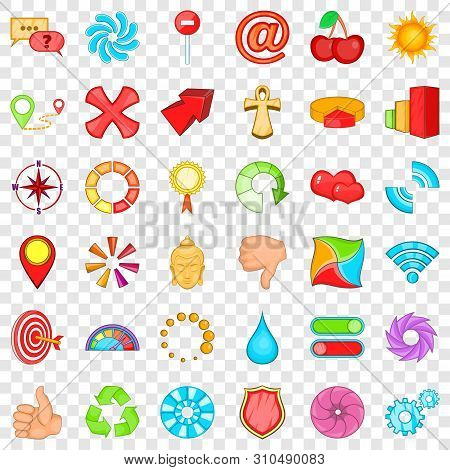 Marker Icons Set. Cartoon Style Of 36 Marker Vector Icons For Web For Any Design