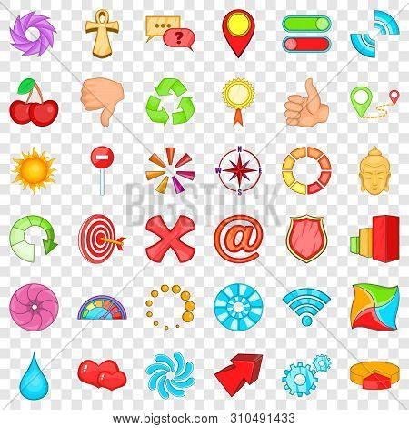 Element Icons Set. Cartoon Style Of 36 Element Vector Icons For Web For Any Design