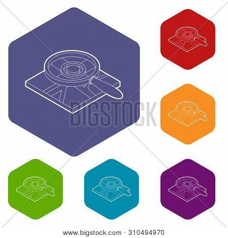 Magnifying Glass Over Map Icons Vector Colorful Hexahedron Set Collection Isolated On White