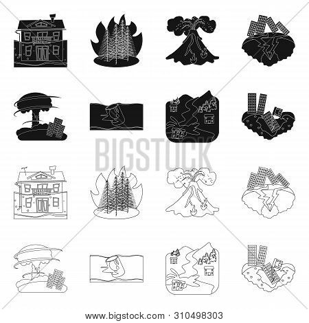 Vector Design Of Weather And Distress Icon. Set Of Weather And Crash Vector Icon For Stock.