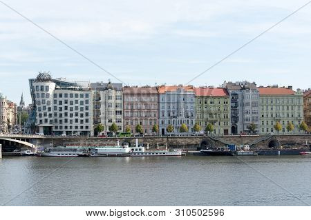 Prague, Czech Republic - September 19, 2018: Dancing House, Or Fred And Ginger, Built In 1996 On Ras