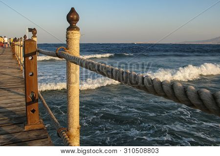 Red Sea Coast In Sharm El Sheikh, Egypt, Sinai, Rough Sea Waves