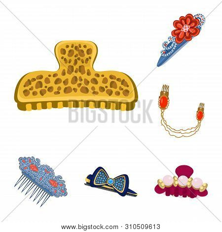 Bitmap Design Of Barrette And Hair Logo. Collection Of Barrette And Accessories Bitmap Icon For Stoc