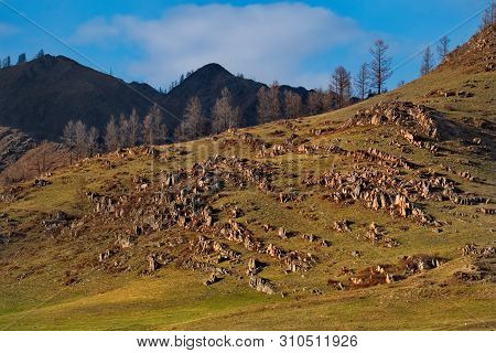 Russia. Mountain Altai. The Surrounding Mountains Regional Center Onguday Along Tchuisky Highway.