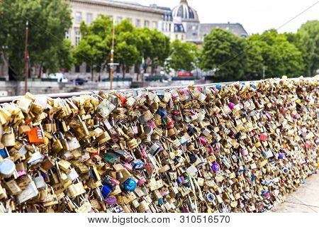 Paris, France - June 12,  2017: Love Padlockas At Pont Neuf In Paris, France. During April 2018 At L