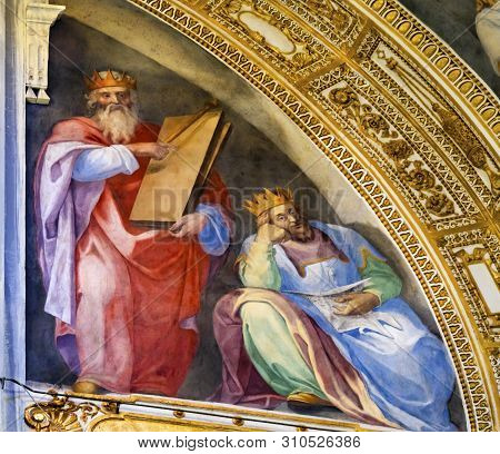 Rome, Italy - March 21, 2019 Ancient Kings Fresco Basilica Santa Maria Maggiore Rome Italy. One Of 4