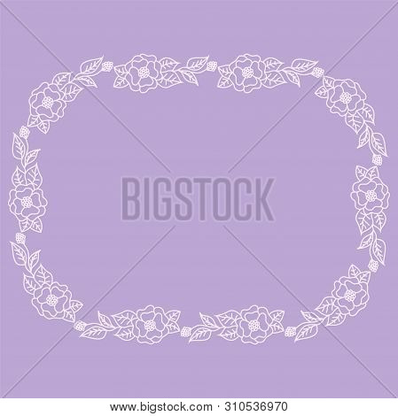 Wreath Of Pink Flowers On A Light Purple Background.