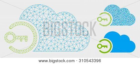 Mesh Cloud Login Model With Triangle Mosaic Icon. Wire Carcass Polygonal Mesh Of Cloud Login. Vector
