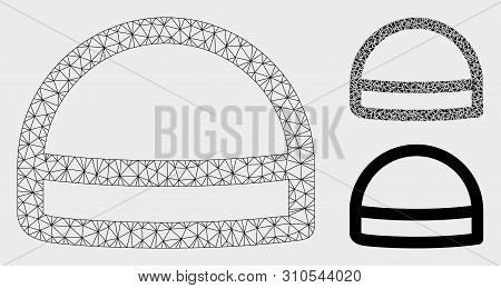 Mesh Hardhat Model With Triangle Mosaic Icon. Wire Carcass Polygonal Mesh Of Hardhat. Vector Collage
