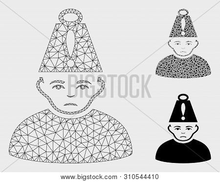 Mesh Head Stress Model With Triangle Mosaic Icon. Wire Carcass Polygonal Mesh Of Head Stress. Vector