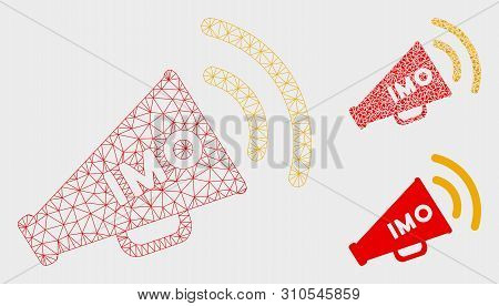 Mesh Imo Megaphone Alert Model With Triangle Mosaic Icon. Wire Frame Polygonal Mesh Of Imo Megaphone