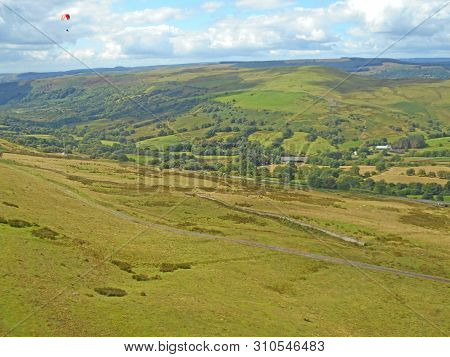 Paraglider Flying At Merthyr Common From Fochriw, Wales