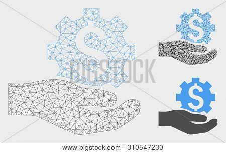 Mesh Industrial Banking Service Hand Model With Triangle Mosaic Icon. Wire Frame Triangular Mesh Of 