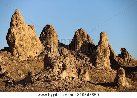 Unique Rock Formations Made Of Rock And Sand Sediments Called Tufa Spires During Sunset Taken At The