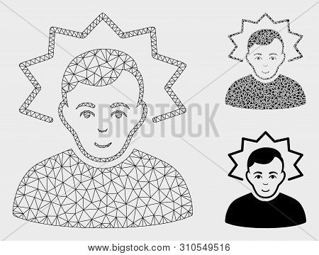 Mesh Inventor Model With Triangle Mosaic Icon. Wire Carcass Polygonal Mesh Of Inventor. Vector Mosai