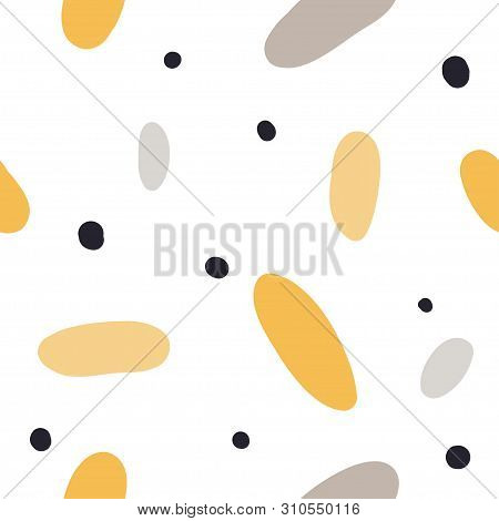 Modern Seamless Pattern With Abstract Colorful Shapes: Circles, Ovals. Doodle Hand Drawn Texture. Tr