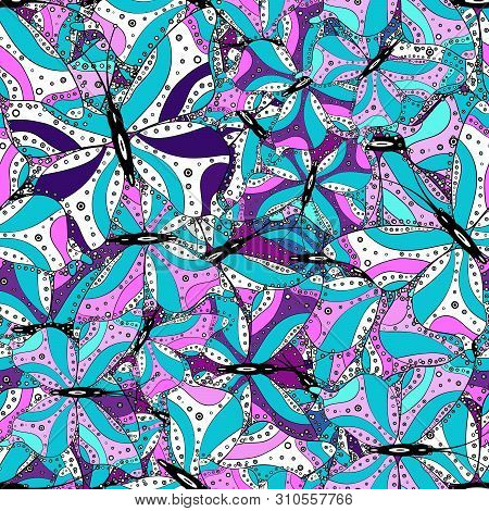 Seamless. Superb Background For Design Of Fabric, Paper, Wrappers And Sketch. Butterfly Pattern Blue