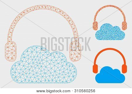 Mesh Listen Cloud Model With Triangle Mosaic Icon. Wire Carcass Triangular Mesh Of Listen Cloud. Vec