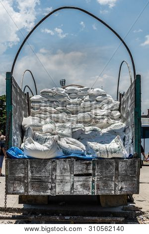 Makassar, Sulawesi, Indonesia - February 28, 2019: Paotere Old Port. Closeup Of Brown Wooden Back Of