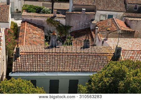 Roofs Of The Houses In Saint Martin De Re From Above On A Sunny Day
