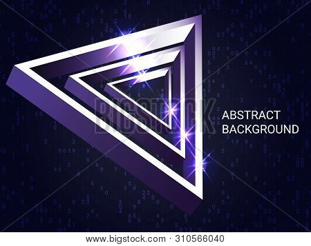 Triangle Metal Sparkle On Background. 3d Vector Illustration . Futuristic Geometric Background. Abst