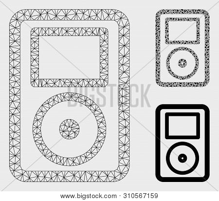 Mesh Portable Media Player Model With Triangle Mosaic Icon. Wire Carcass Triangular Mesh Of Portable