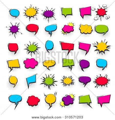 Big Set Hand Drawn Colored Blank Effects Template Comic Speech Bubbles Halftone Dot Vector Backgroun