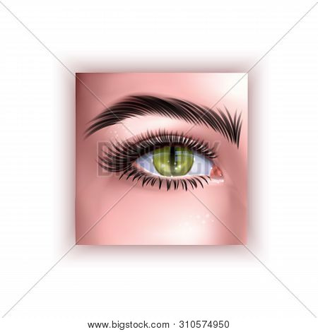 Human Eye With Yellow Reptile Pupil, Vector Illustration In Realistic Style