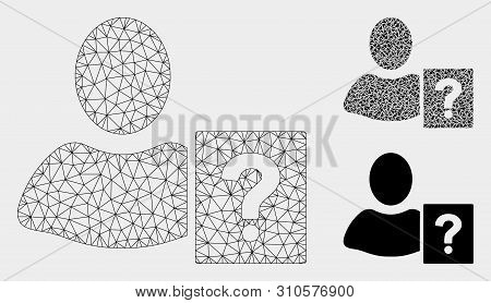 Mesh User Helpbook Model With Triangle Mosaic Icon. Wire Carcass Polygonal Mesh Of User Helpbook. Ve