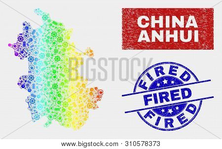 Tools Anhui Province Map And Blue Fired Distress Stamp. Spectrum Gradient Vector Anhui Province Map 