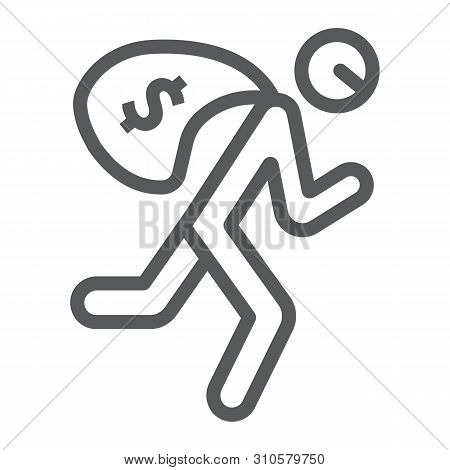 Robbery Line Icon, Crime And Burglary, Thief With Money Bag Sign, Vector Graphics, A Linear Pattern 