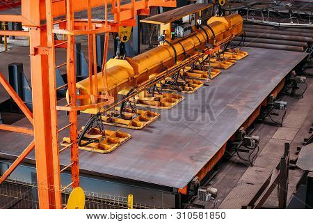Overhead Crane With Vacuum Handling Grippers, Close Up.