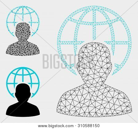 Mesh Global Governor Model With Triangle Mosaic Icon. Wire Carcass Triangular Mesh Of Global Governo