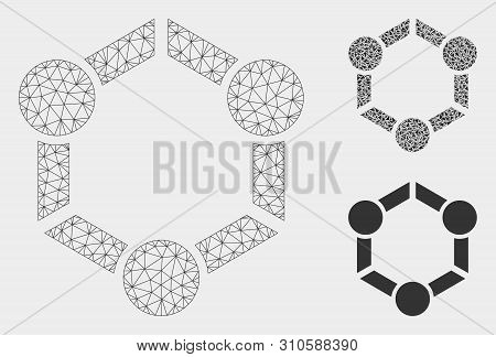 Mesh Human Union Model With Triangle Mosaic Icon. Wire Frame Polygonal Mesh Of Human Union. Vector C