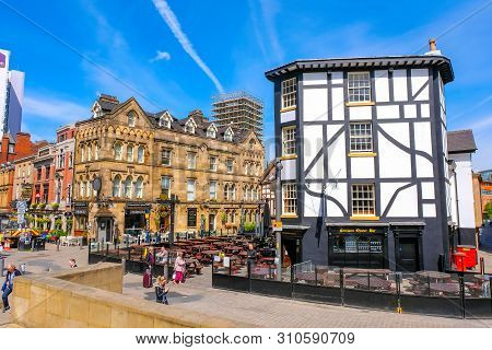 Manchester, Uk - May 18 2018: Cityscape And Architecture At Manchester City Centre Where Is The Loca