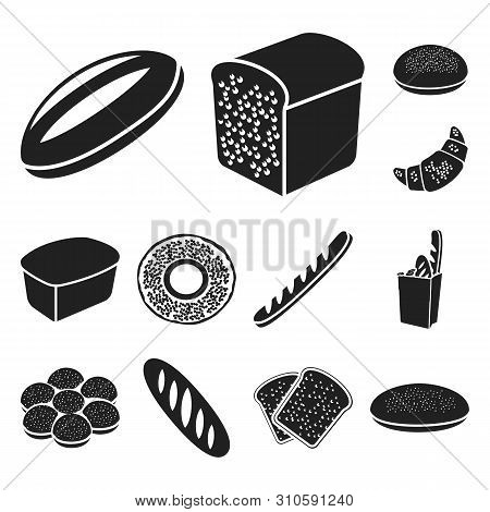 Types Of Bread Black Icons In Set Collection For Design. Bakery Products Bitmap Symbol Stock Web Ill