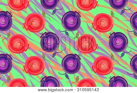 Seamless Decorative Pattern With Wild Berries Of Blueberries And Lingonberries On Background Of Leav