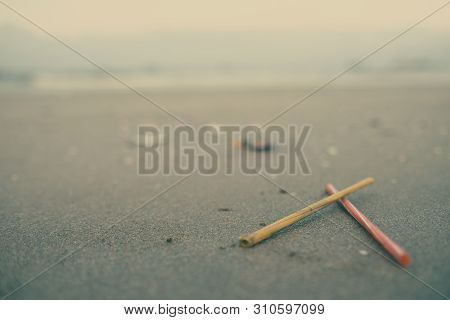 Trash, Plastic, Garbage, Bottle... Environmental Pollution On The Beach. Royalty High-quality Free S