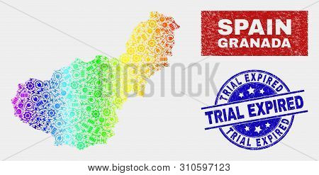 Productivity Granada Province Map And Blue Trial Expired Scratched Seal. Spectrum Gradient Vector Gr