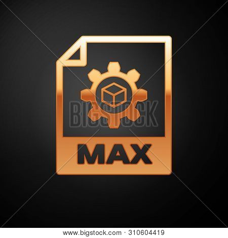 Gold Max File Document Icon. Download Max Button Icon Isolated On Black Background. Max File Symbol.