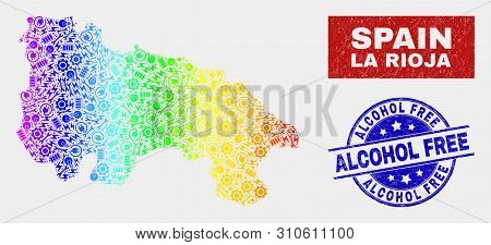Service La Rioja Of Spain Map And Blue Alcohol Free Textured Seal Stamp. Colorful Gradiented Vector 