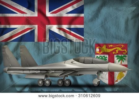 Fighter, Interceptor On The Fiji Flag Background. 3d Illustration