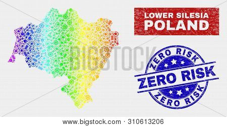 Production Lower Silesia Province Map And Blue Zero Risk Textured Seal. Rainbow Colored Gradiented V