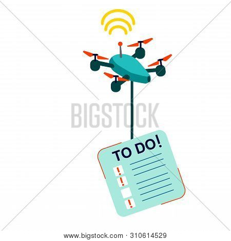Deadline And Time Management Business Concept Vector. Flying Quadcopter Or Quadrotor Helicopter Carr
