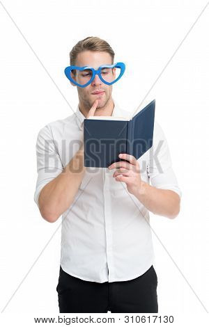 Man With Book. Study Hard. Self Improvement Literature. University Student With Lecture Notes. Teach