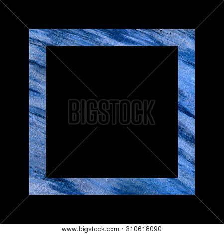 Blue Textured Square Frame On A Black Background, Large Diagonal Spontaneous Strokes Registration Of