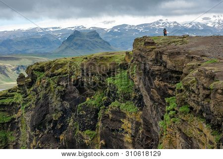 Tourist Trekking In Iceland