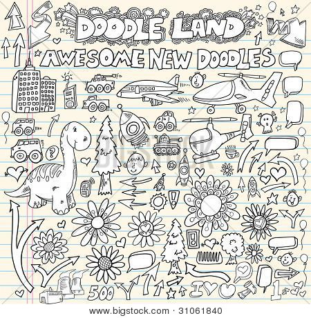 Cuaderno Doodle diseño elementos Mega Vector ilustración conjunto